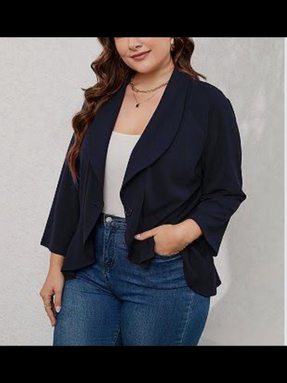 Navy Open-Front Draped Jacket